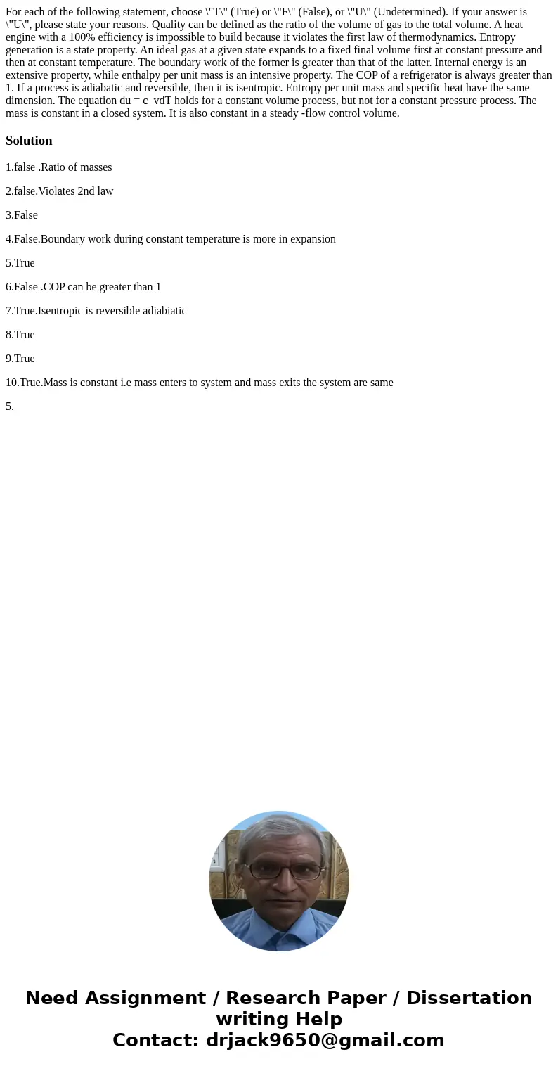  For each of the following statement, choose \