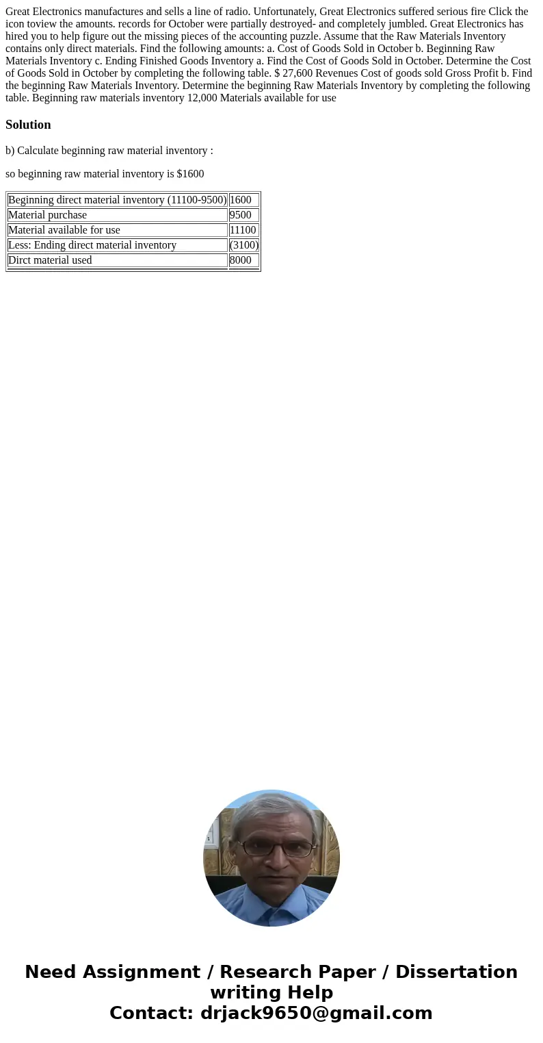 Great Electronics manufactures and sells a line of radio. Unfortunately, Great Electronics suffered serious fire Click the icon toview the amounts. records for  Great Electronics manufactures and sells a line of radio. Unfortunately, Great Electronics suffered serious fire Click the icon toview the amounts. records for