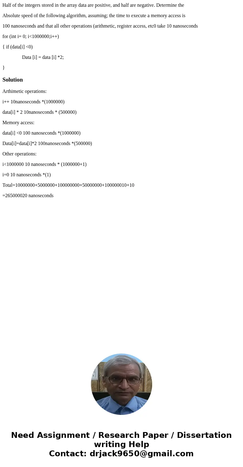 Half of the integers stored in the array data are positive, and half are negative. Determine the Absolute speed of the following algorithm, assuming; the time t Half of the integers stored in the array data are positive, and half are negative. Determine the Absolute speed of the following algorithm, assuming; the time t