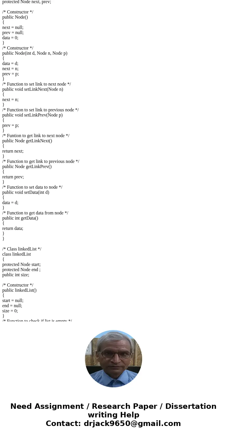 Here is the editable code:Solutionimport java.util.NoSuchElementException; public class DoublyLinkedListImpl<E> { private Node head; private Node tail; pr