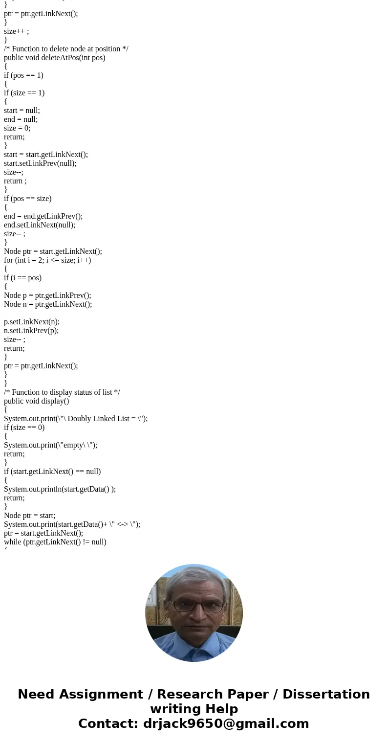 Here is the editable code:Solutionimport java.util.NoSuchElementException; public class DoublyLinkedListImpl<E> { private Node head; private Node tail; pr