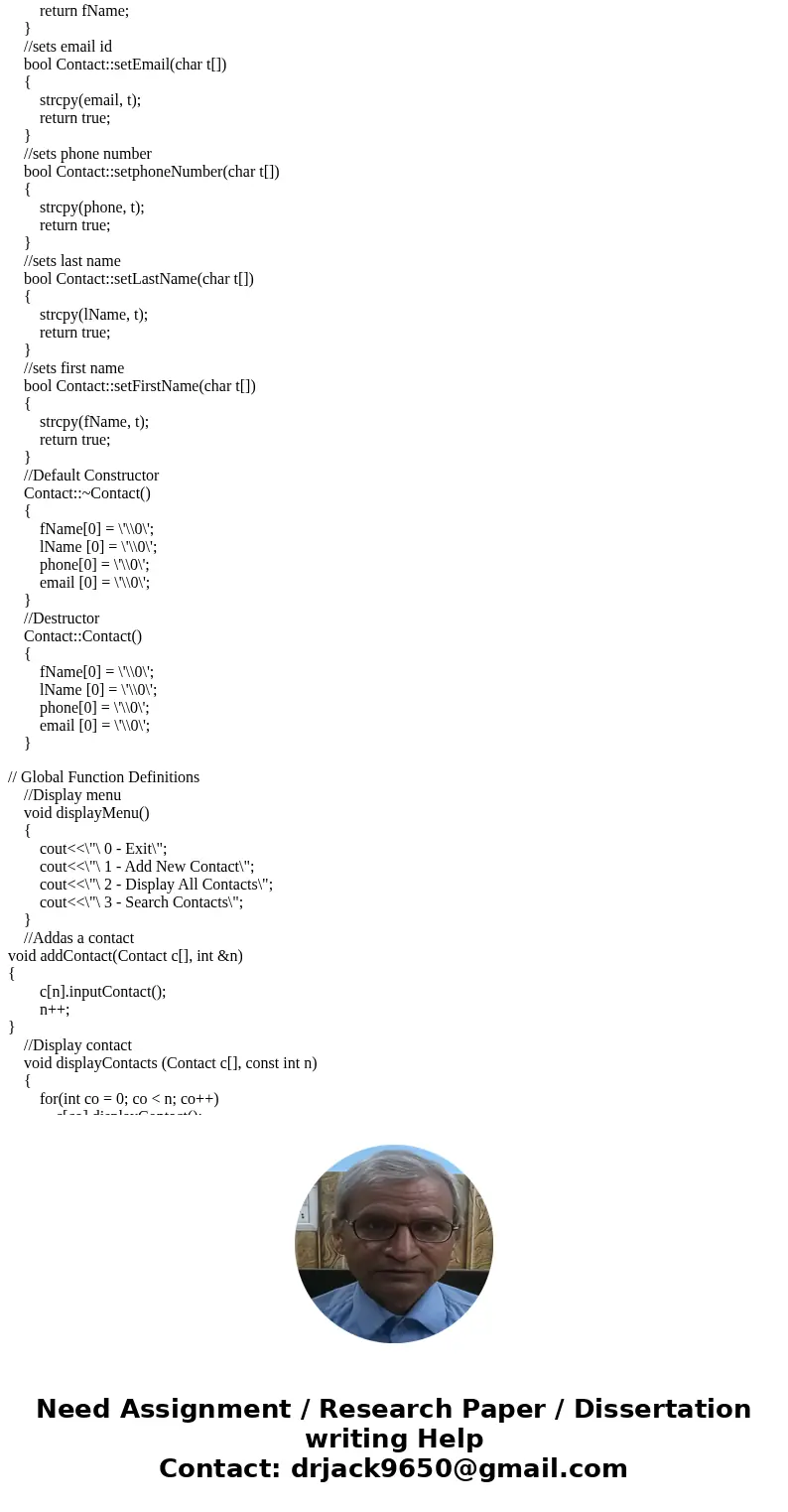 Hi I need help with this, here are the insctructions. *****Instructions********* you will be creating a class definition for a Contact, like one that you would  Hi I need help with this, here are the insctructions. *****Instructions********* you will be creating a class definition for a Contact, like one that you would