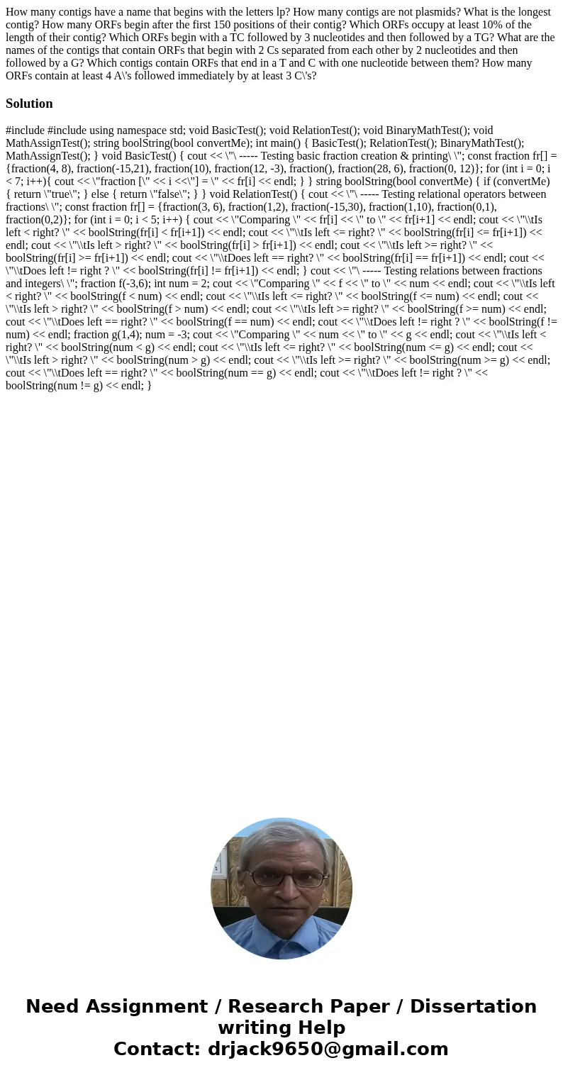 How many contigs have a name that begins with the letters lp? How many contigs are not plasmids? What is the longest contig? How many ORFs begin after the firs  How many contigs have a name that begins with the letters lp? How many contigs are not plasmids? What is the longest contig? How many ORFs begin after the firs