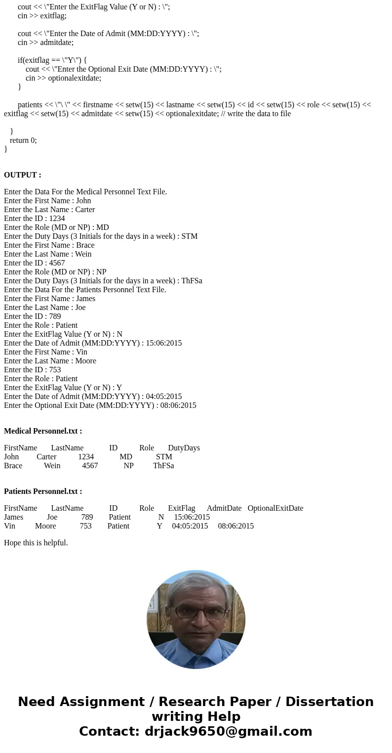 How to write a C++ program to generate a file containing at least a 1000 entries in the following format (each line represents one record): For Medical Personne How to write a C++ program to generate a file containing at least a 1000 entries in the following format (each line represents one record): For Medical Personne