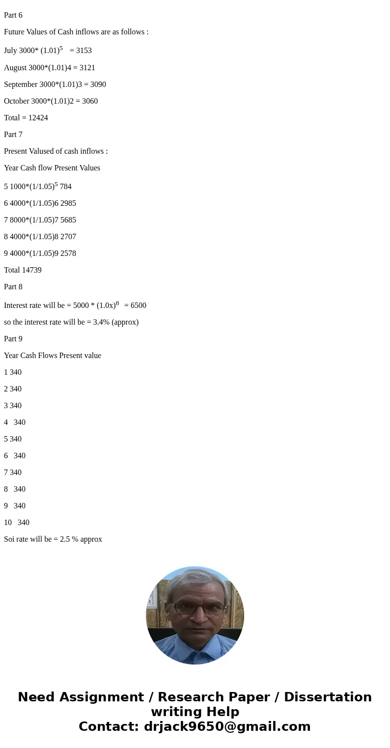I got $328.79 for # 5, using the uniform payment series capital recovery formula?? I also can\'t figure out 6,7,8, and 9? ThanksSolutionPart 6 Future Values of 