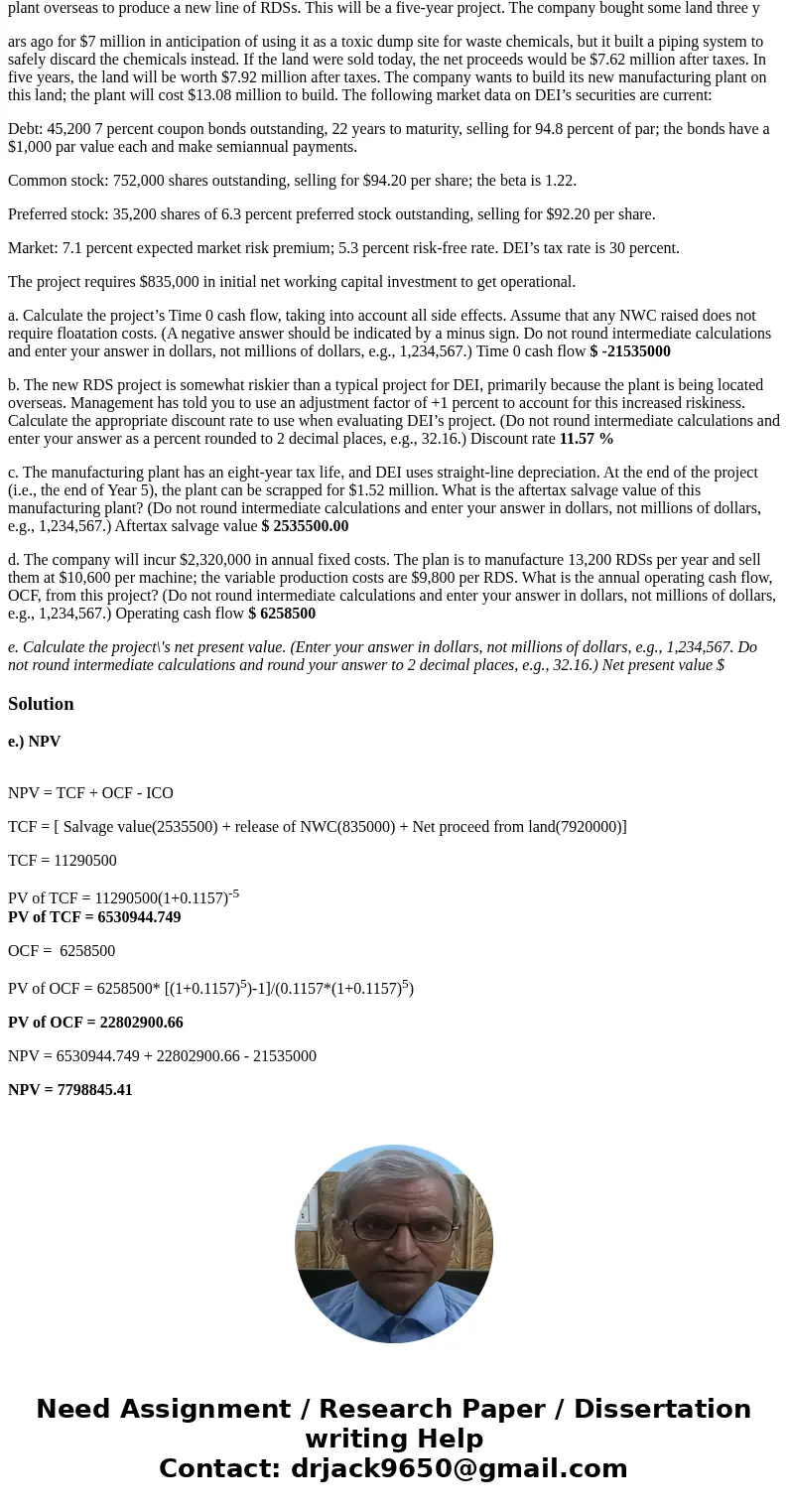 I NEED HELP WITH E. The rest are correct. Suppose you have been hired as a financial consultant to Defense Electronics, Inc. (DEI), a large, publicly traded fir I NEED HELP WITH E. The rest are correct. Suppose you have been hired as a financial consultant to Defense Electronics, Inc. (DEI), a large, publicly traded fir