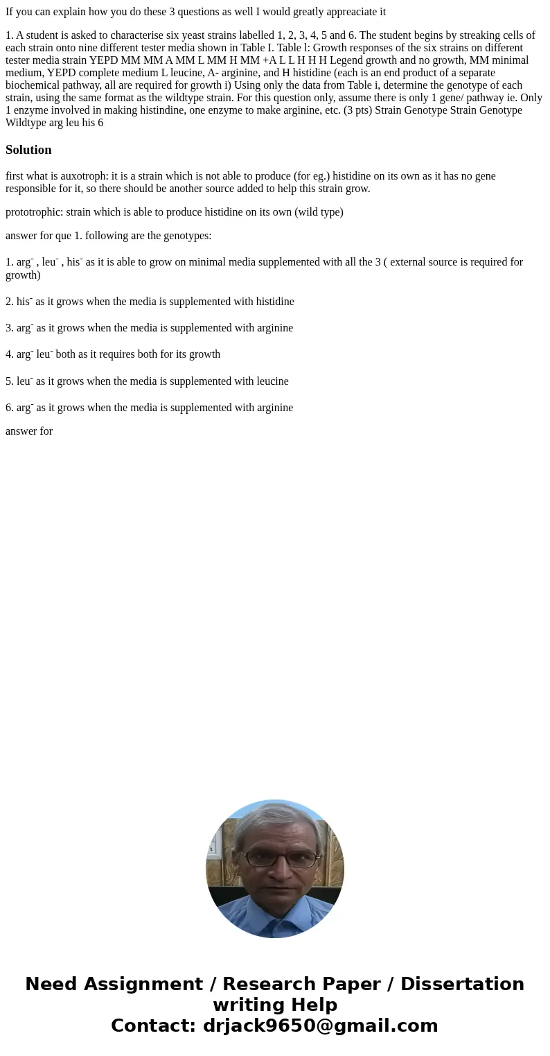 If you can explain how you do these 3 questions as well I would greatly appreaciate it 1. A student is asked to characterise six yeast strains labelled 1, 2, 3,