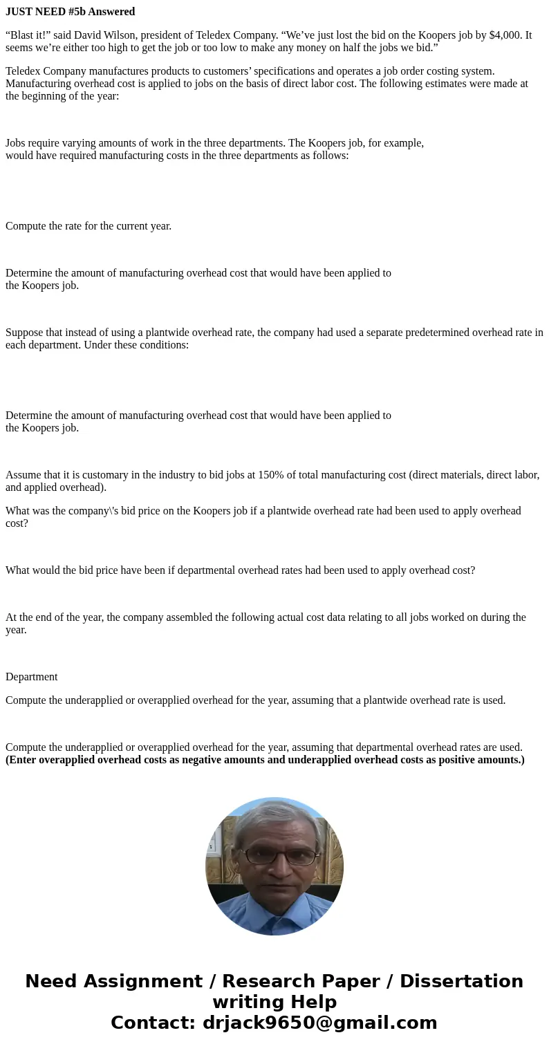 JUST NEED #5b Answered “Blast it!” said David Wilson, president of Teledex Company. “We’ve just lost the bid on the Koopers job by $4,000. It seems we’re either JUST NEED #5b Answered “Blast it!” said David Wilson, president of Teledex Company. “We’ve just lost the bid on the Koopers job by $4,000. It seems we’re either