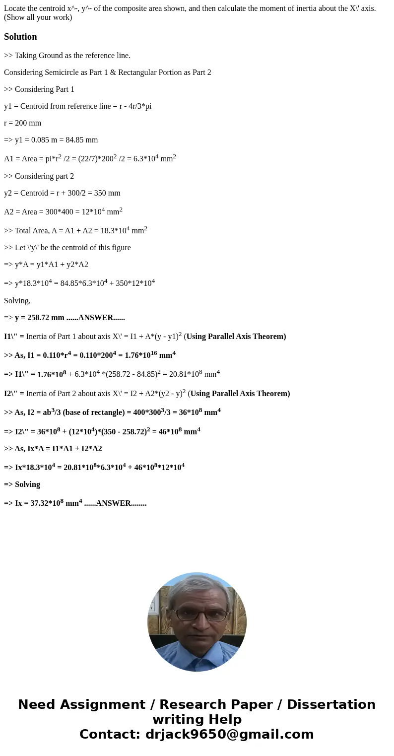 Locate the centroid x^-, y^- of the composite area shown, and then calculate the moment of inertia about the X\' axis. (Show all your work)Solution>> Tak  Locate the centroid x^-, y^- of the composite area shown, and then calculate the moment of inertia about the X\' axis. (Show all your work)Solution>> Tak