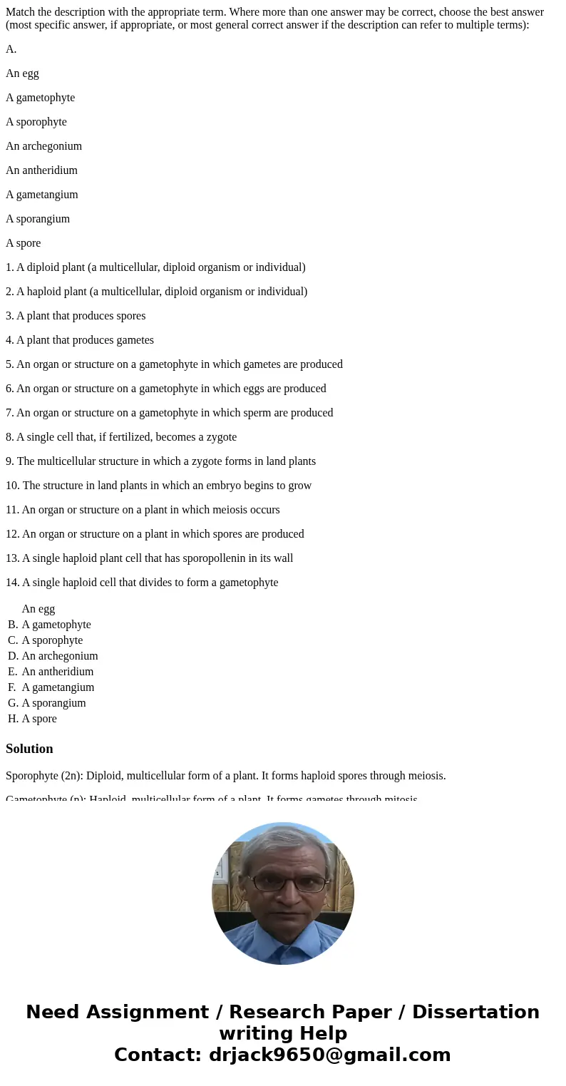 Match the description with the appropriate term. Where more than one answer may be correct, choose the best answer (most specific answer, if appropriate, or mos