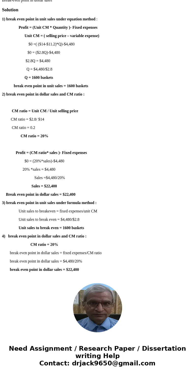 Mauro Products distributes a single product, a woven basket whose selling price is $14 and whose variable expense is $11.2 per unit. The company\'s monthly fix  Mauro Products distributes a single product, a woven basket whose selling price is $14 and whose variable expense is $11.2 per unit. The company\'s monthly fix
