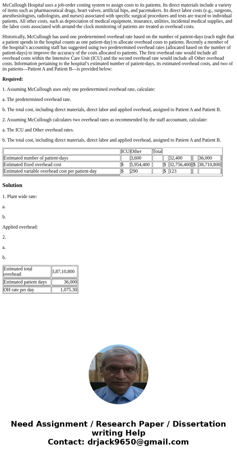 McCullough Hospital uses a job-order costing system to assign costs to its patients. Its direct materials include a variety of items such as pharmaceutical drug