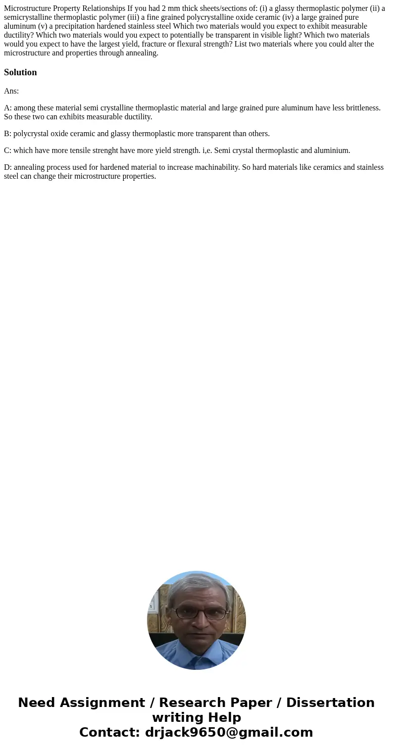 Microstructure Property Relationships If you had 2 mm thick sheets/sections of: (i) a glassy thermoplastic polymer (ii) a semicrystalline thermoplastic polymer  Microstructure Property Relationships If you had 2 mm thick sheets/sections of: (i) a glassy thermoplastic polymer (ii) a semicrystalline thermoplastic polymer