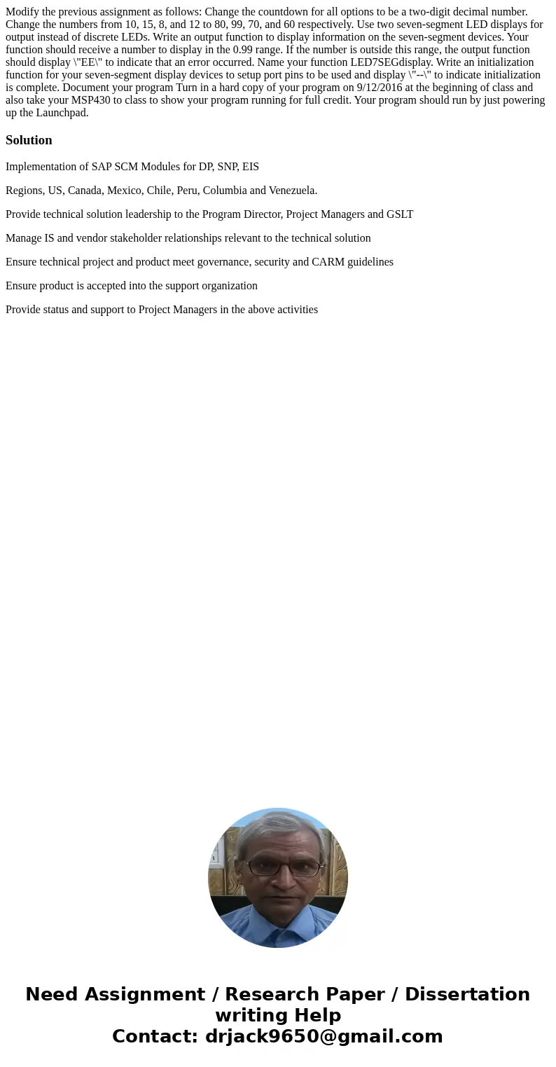 Modify the previous assignment as follows: Change the countdown for all options to be a two-digit decimal number. Change the numbers from 10, 15, 8, and 12 to   Modify the previous assignment as follows: Change the countdown for all options to be a two-digit decimal number. Change the numbers from 10, 15, 8, and 12 to