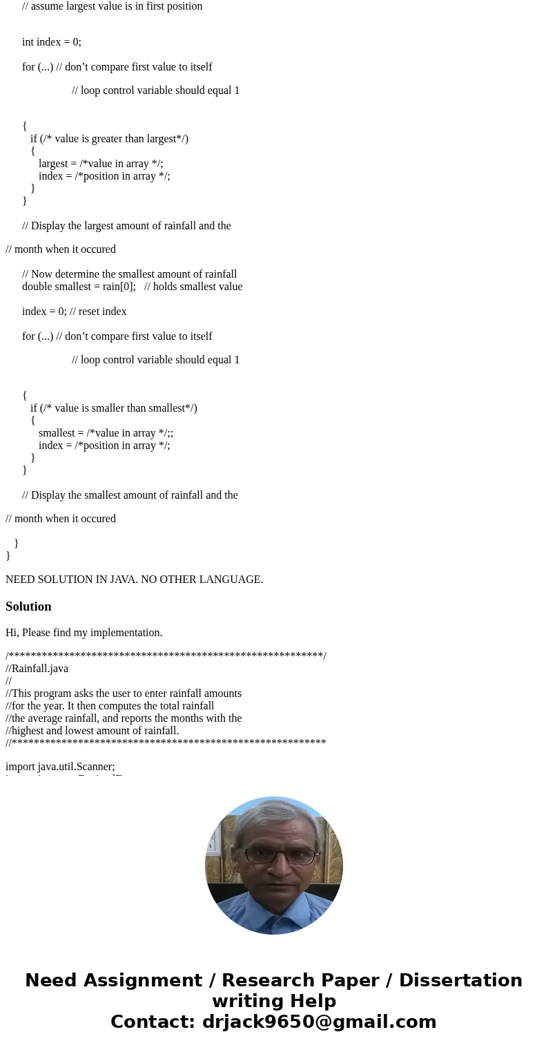 NEED SOLUTION IN JAVA. NO OTHER LANGUAGE. NEED SOLUTION IN JAVA. NO OTHER LANGUAGE. NEED SOLUTION IN JAVA. NO OTHER LANGUAGE. Rainfall Statistics Write a progra NEED SOLUTION IN JAVA. NO OTHER LANGUAGE. NEED SOLUTION IN JAVA. NO OTHER LANGUAGE. NEED SOLUTION IN JAVA. NO OTHER LANGUAGE. Rainfall Statistics Write a progra