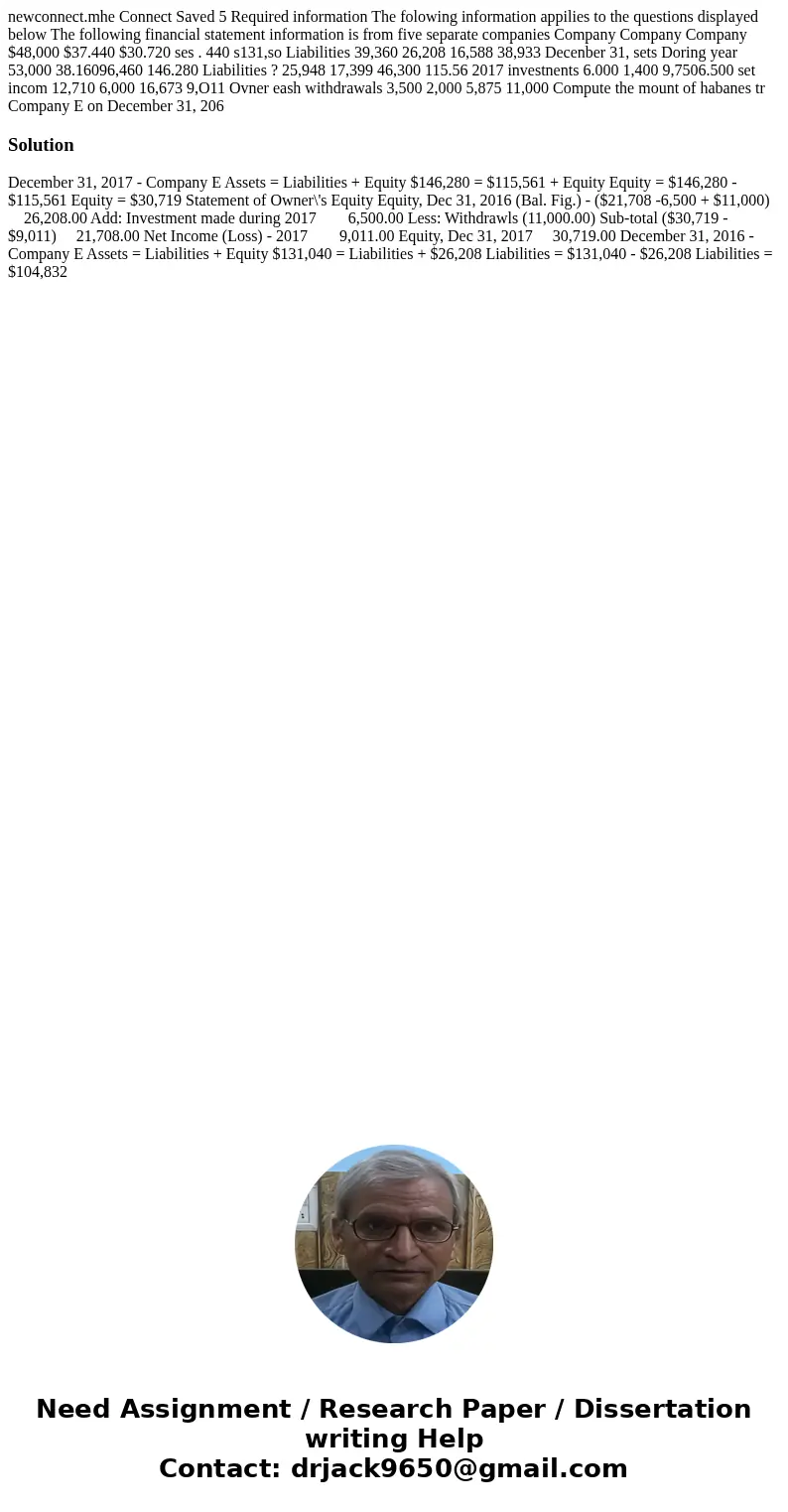  newconnect.mhe Connect Saved 5 Required information The folowing information appilies to the questions displayed below The following financial statement inform