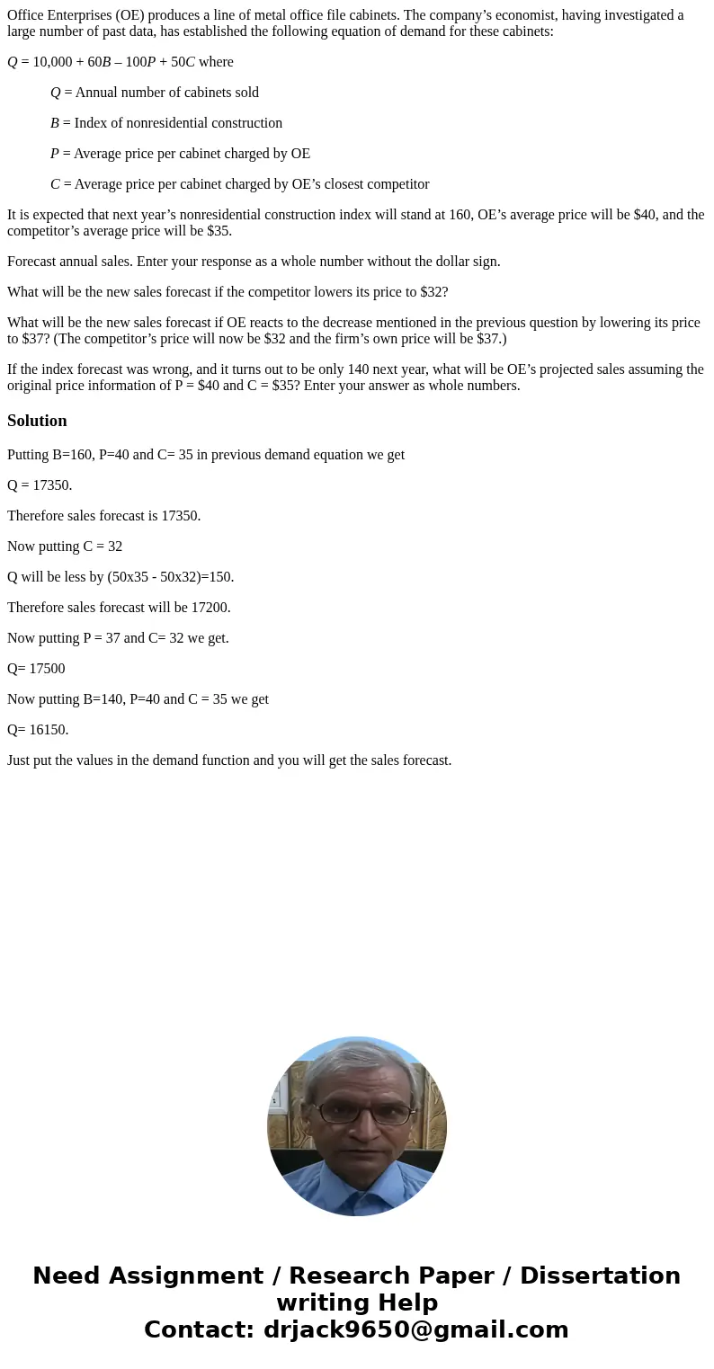 Office Enterprises (OE) produces a line of metal office file cabinets. The company’s economist, having investigated a large number of past data, has established