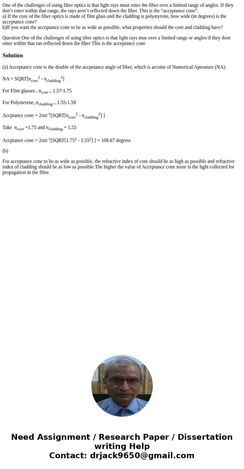 One of the challenges of using fiber optics is that light rays must enter the fiber over a limited range of angles. If they don’t enter within that range, the   One of the challenges of using fiber optics is that light rays must enter the fiber over a limited range of angles. If they don’t enter within that range, the