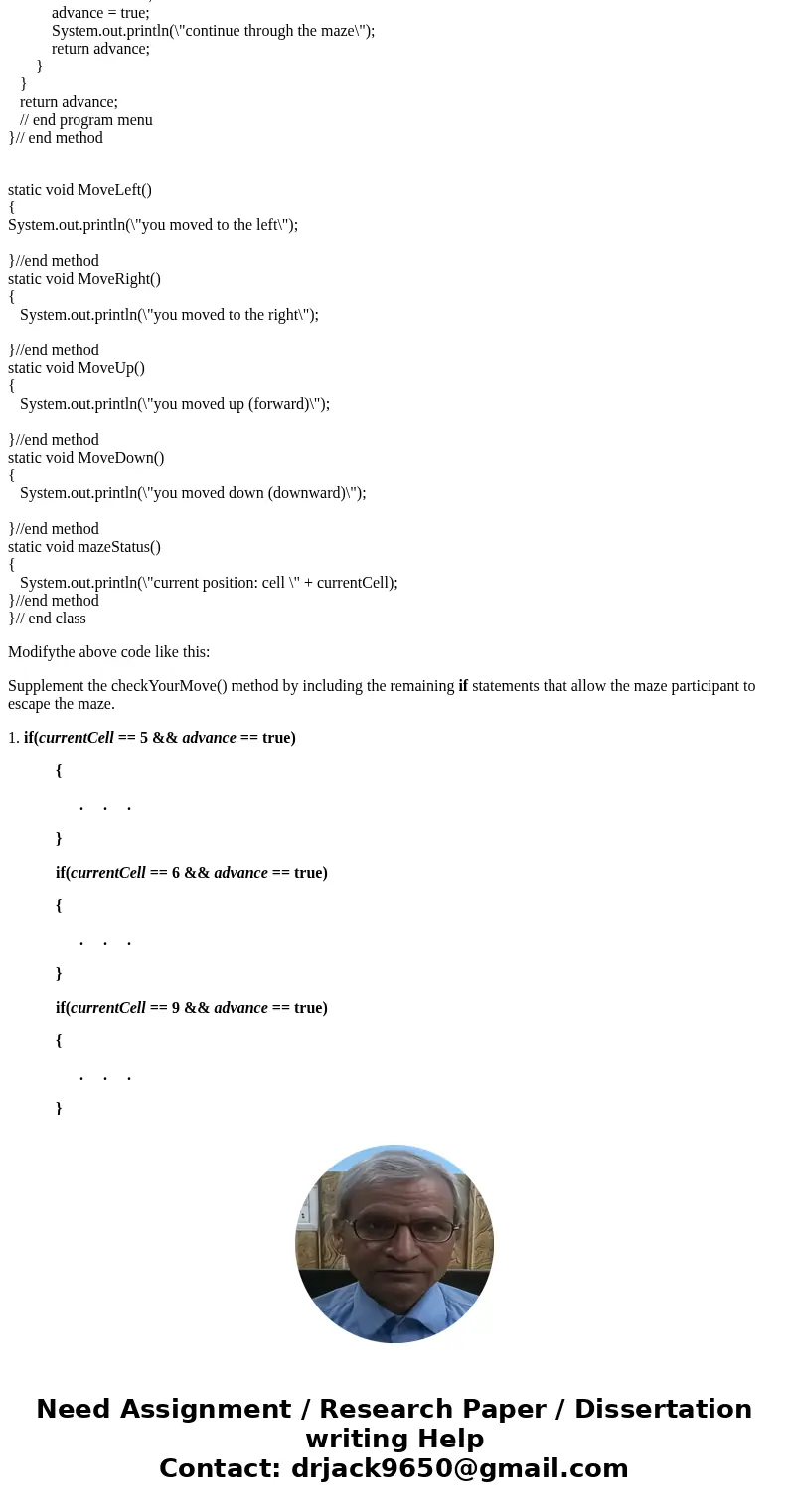 package lab7; import java.util.Scanner; //Sammy Student, Programmer public class Maze { static Scanner sc = new Scanner(System.in); // maze movements static cha package lab7; import java.util.Scanner; //Sammy Student, Programmer public class Maze { static Scanner sc = new Scanner(System.in); // maze movements static cha