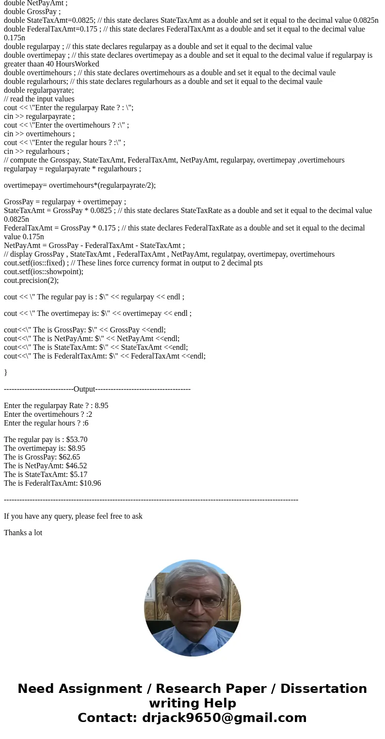 Program to compute gross and net pay with overtime Modify assignment #3 to include overtime. If the employee works more than 35 hours he is paid at time-and-a-h Program to compute gross and net pay with overtime Modify assignment #3 to include overtime. If the employee works more than 35 hours he is paid at time-and-a-h