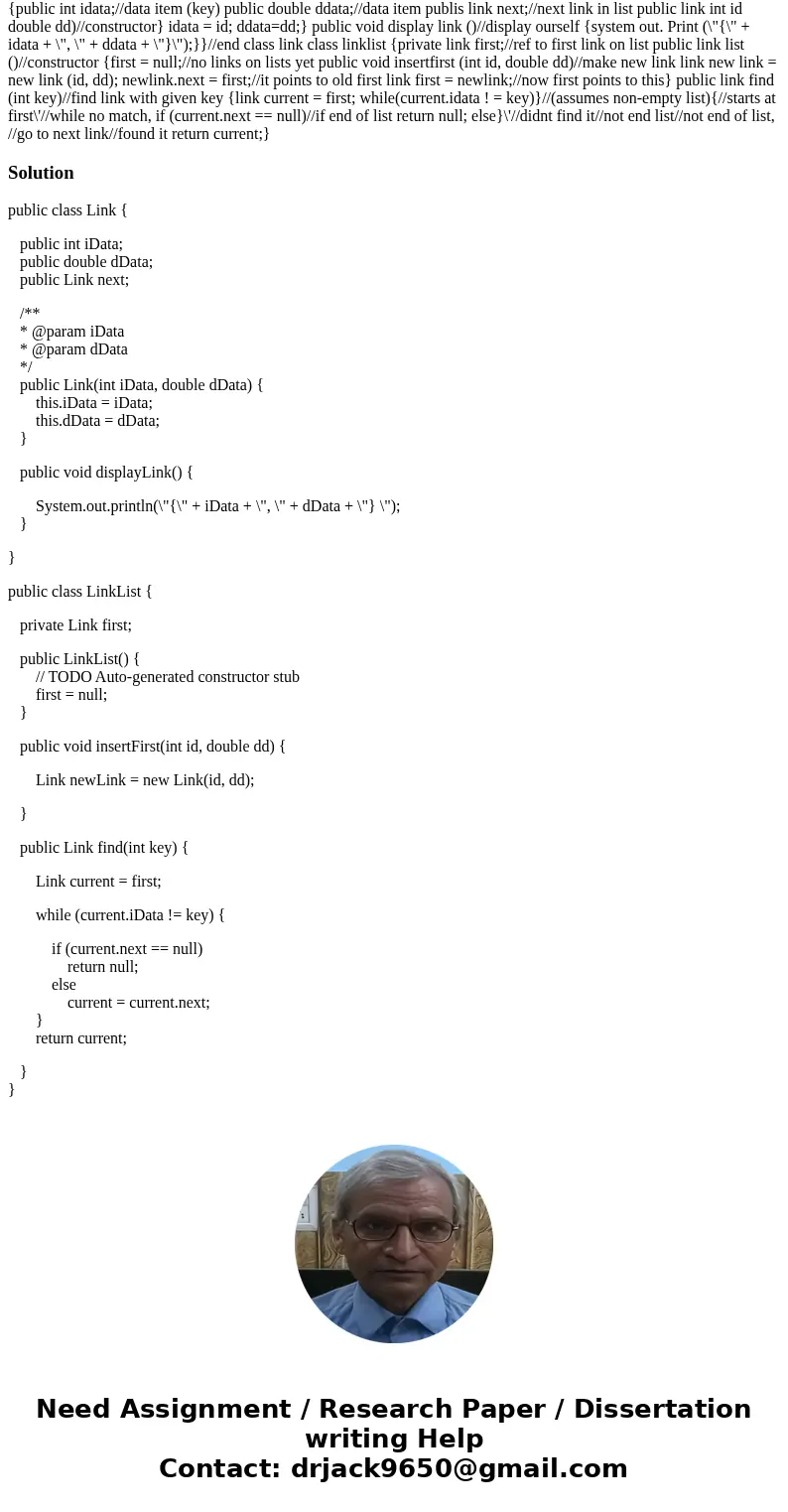 {public int idata;//data item (key) public double ddata;//data item publis link next;//next link in list public link int id double dd)//constructor} idata = id  {public int idata;//data item (key) public double ddata;//data item publis link next;//next link in list public link int id double dd)//constructor} idata = id