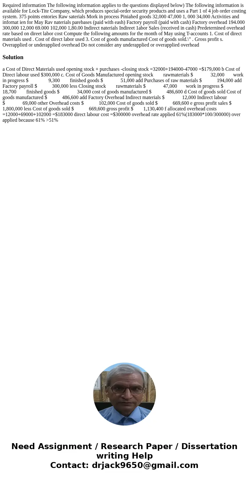 Required information The following information applies to the questions displayed below) The following information is available for Lock-Tite Company, which pr  Required information The following information applies to the questions displayed below) The following information is available for Lock-Tite Company, which pr