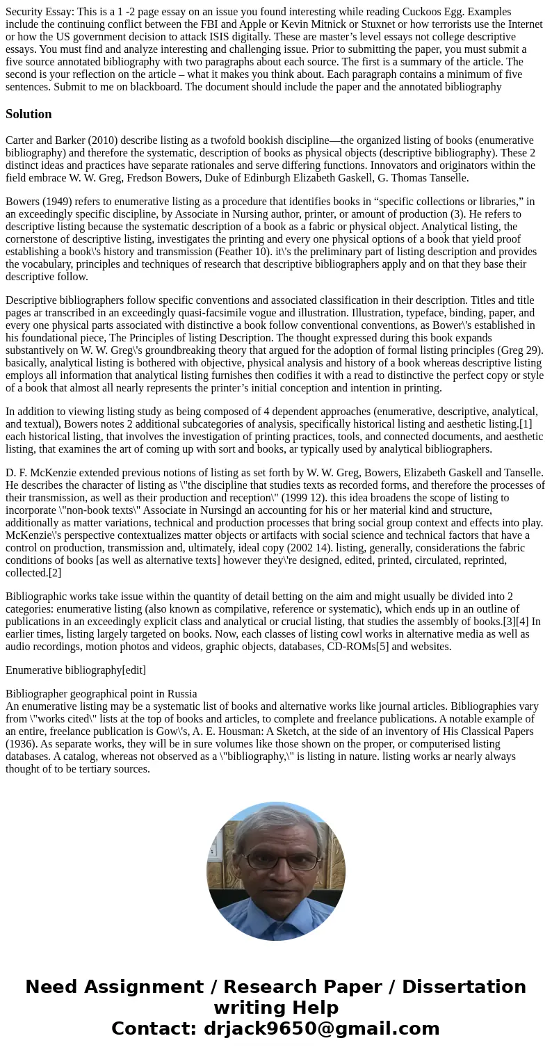 Security Essay: This is a 1 -2 page essay on an issue you found interesting while reading Cuckoos Egg. Examples include the continuing conflict between the FBI  Security Essay: This is a 1 -2 page essay on an issue you found interesting while reading Cuckoos Egg. Examples include the continuing conflict between the FBI