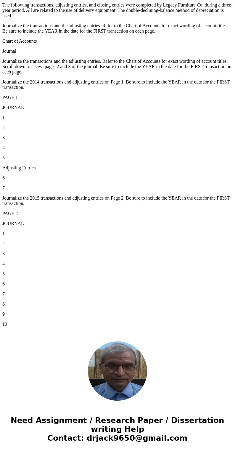 The following transactions, adjusting entries, and closing entries were completed by Legacy Furniture Co. during a three-year period. All are related to the use