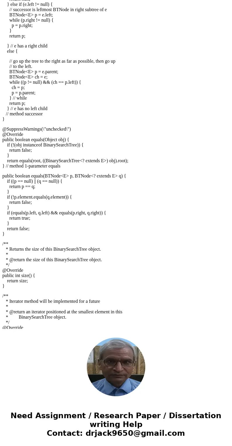 There is BinarySearchTree class. When removing a node from a BST, we can replace it with either its predecessor or its successor. Complete the predecessor() met