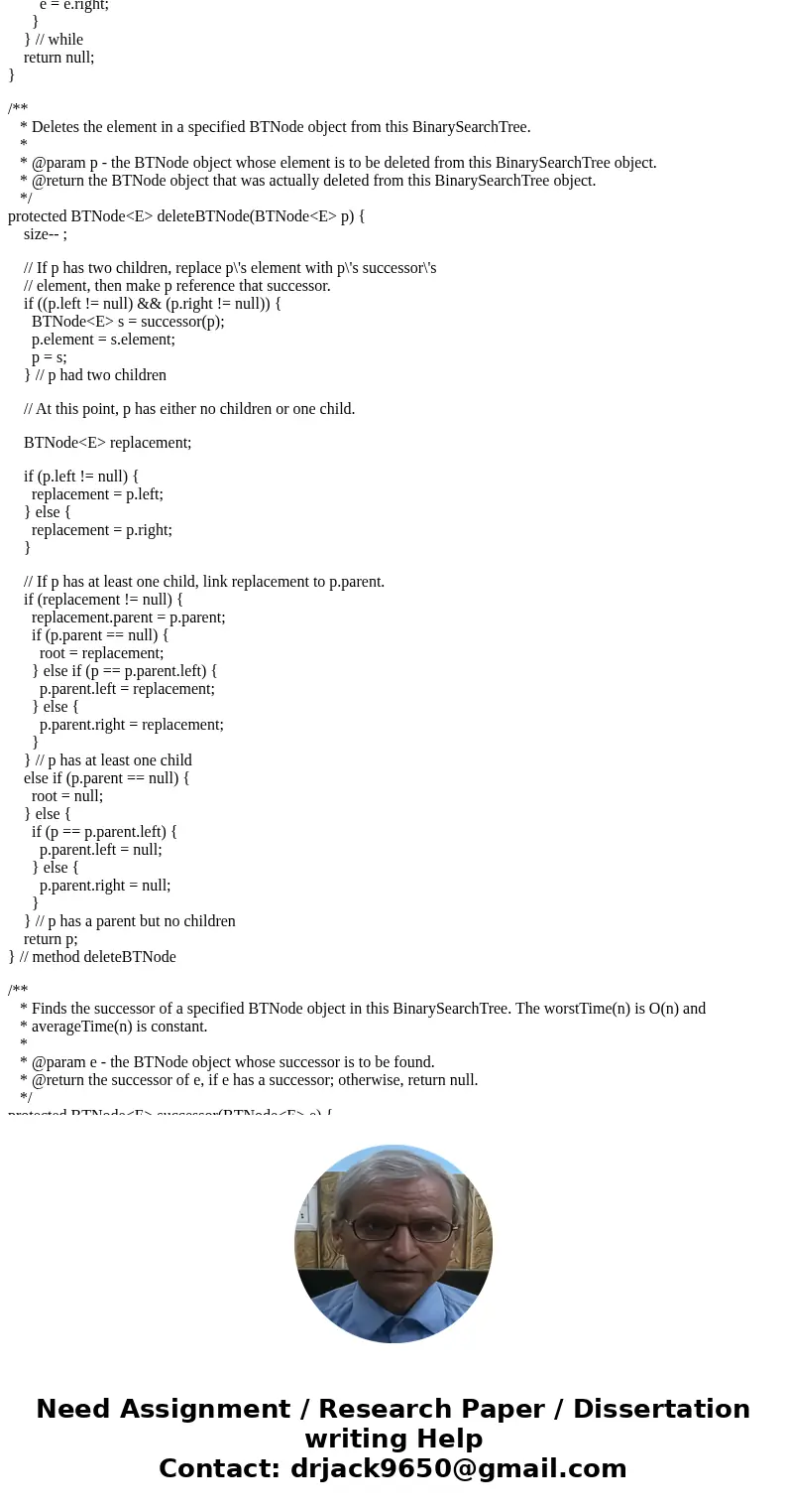 There is BinarySearchTree class. When removing a node from a BST, we can replace it with either its predecessor or its successor. Complete the predecessor() met