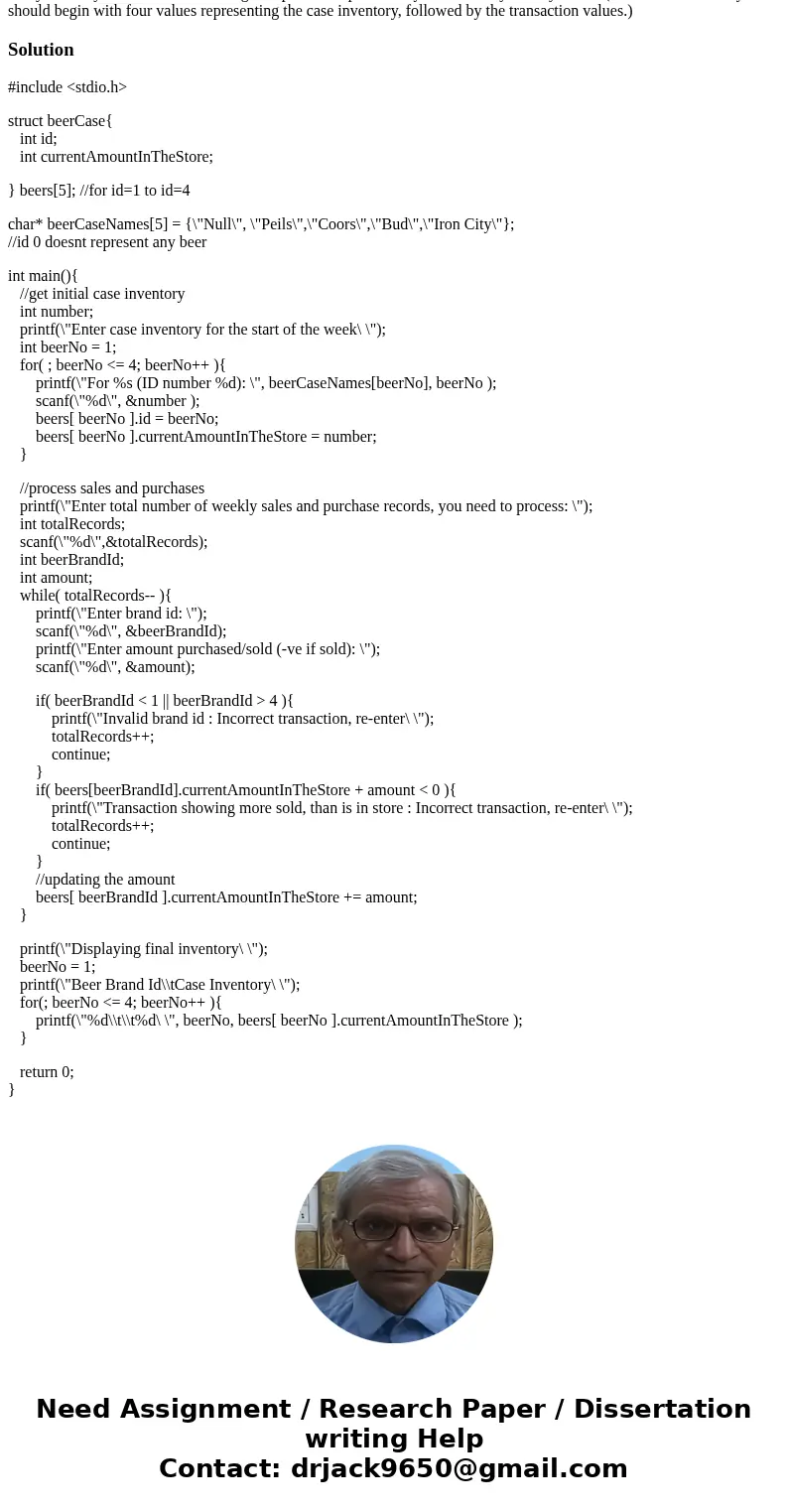 This is supposed to be in written in C Suppose you own a beer distributorship that sells Piels (ID number 1), Coors (ID number 2), Bud (ID number 3), and Iron C This is supposed to be in written in C Suppose you own a beer distributorship that sells Piels (ID number 1), Coors (ID number 2), Bud (ID number 3), and Iron C