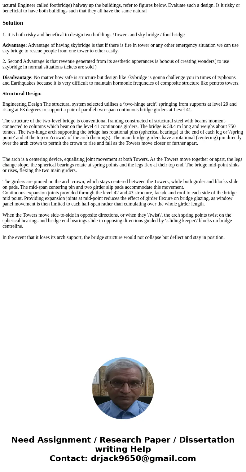  ucturai Engineer called footbridge) halway up the buildings, refer to figures below. Evaluate such a design. Is it risky or beneficial to have both buildings s
