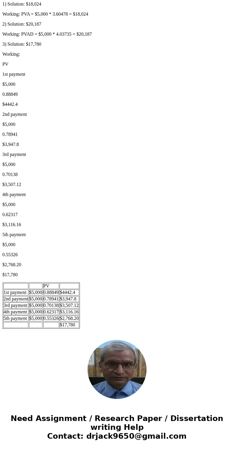 Using the appropriate present value table and assuming a 12% annual interest rate, determine the present value on December 31, 2016, of a five period annual an  Using the appropriate present value table and assuming a 12% annual interest rate, determine the present value on December 31, 2016, of a five period annual an