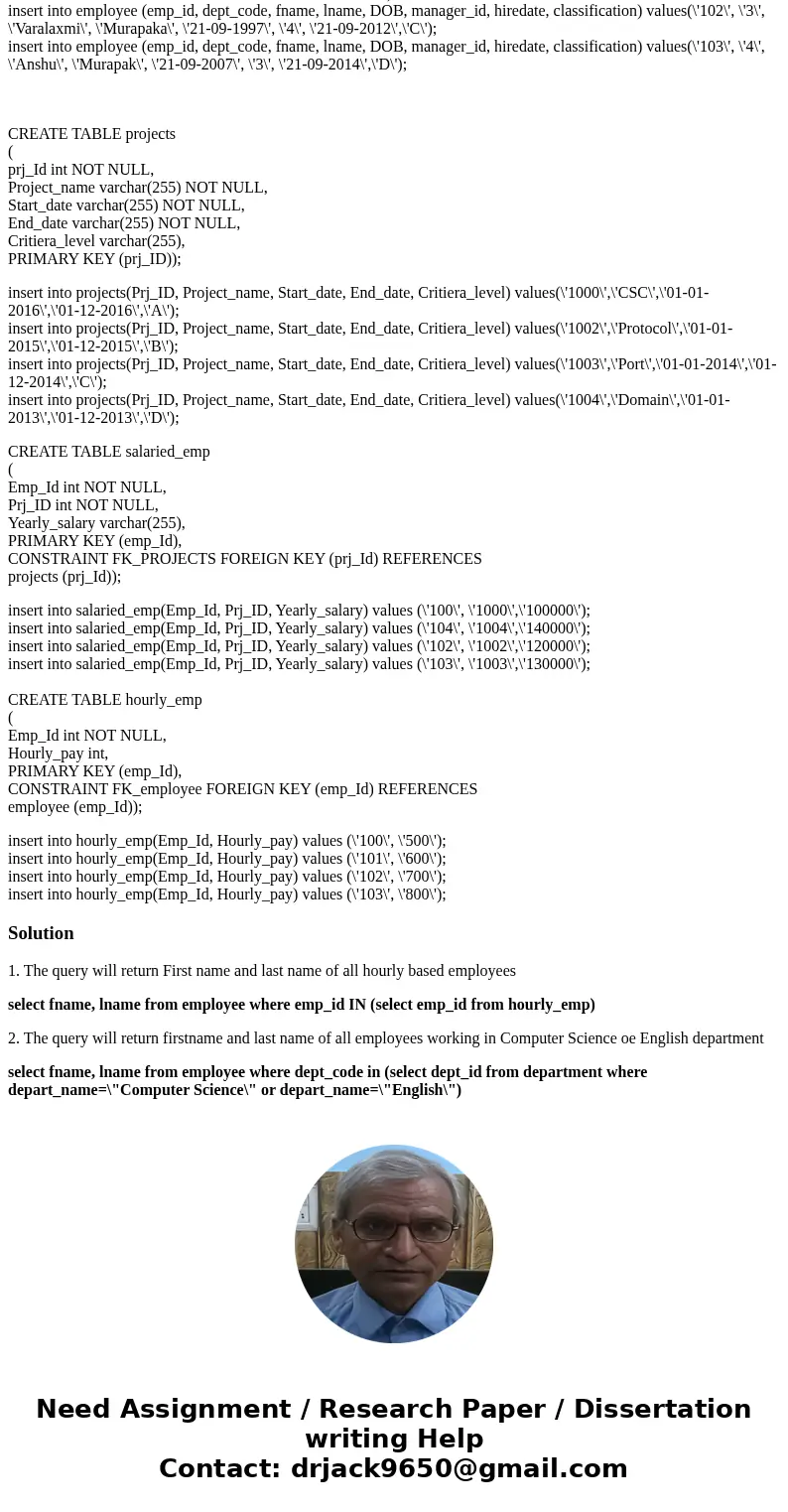 Write an SQL query that uses a multiple-column subquery in a FROM clause. Explain what the query is intended to do. The data to be used is below. CREATE TABLE d Write an SQL query that uses a multiple-column subquery in a FROM clause. Explain what the query is intended to do. The data to be used is below. CREATE TABLE d