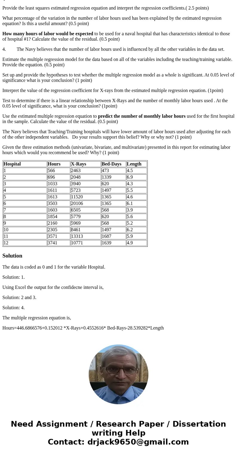 You have been hired to provide statistical consulting for the United States Navy. The Navy wishes to evaluate how many hours of labor per month are needed to me