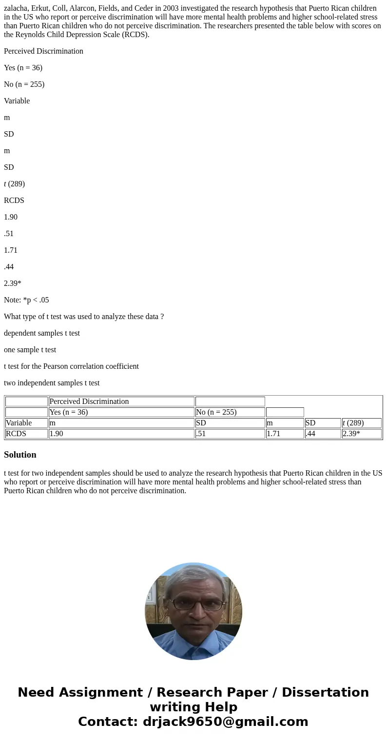 zalacha, Erkut, Coll, Alarcon, Fields, and Ceder in 2003 investigated the research hypothesis that Puerto Rican children in the US who report or perceive discri