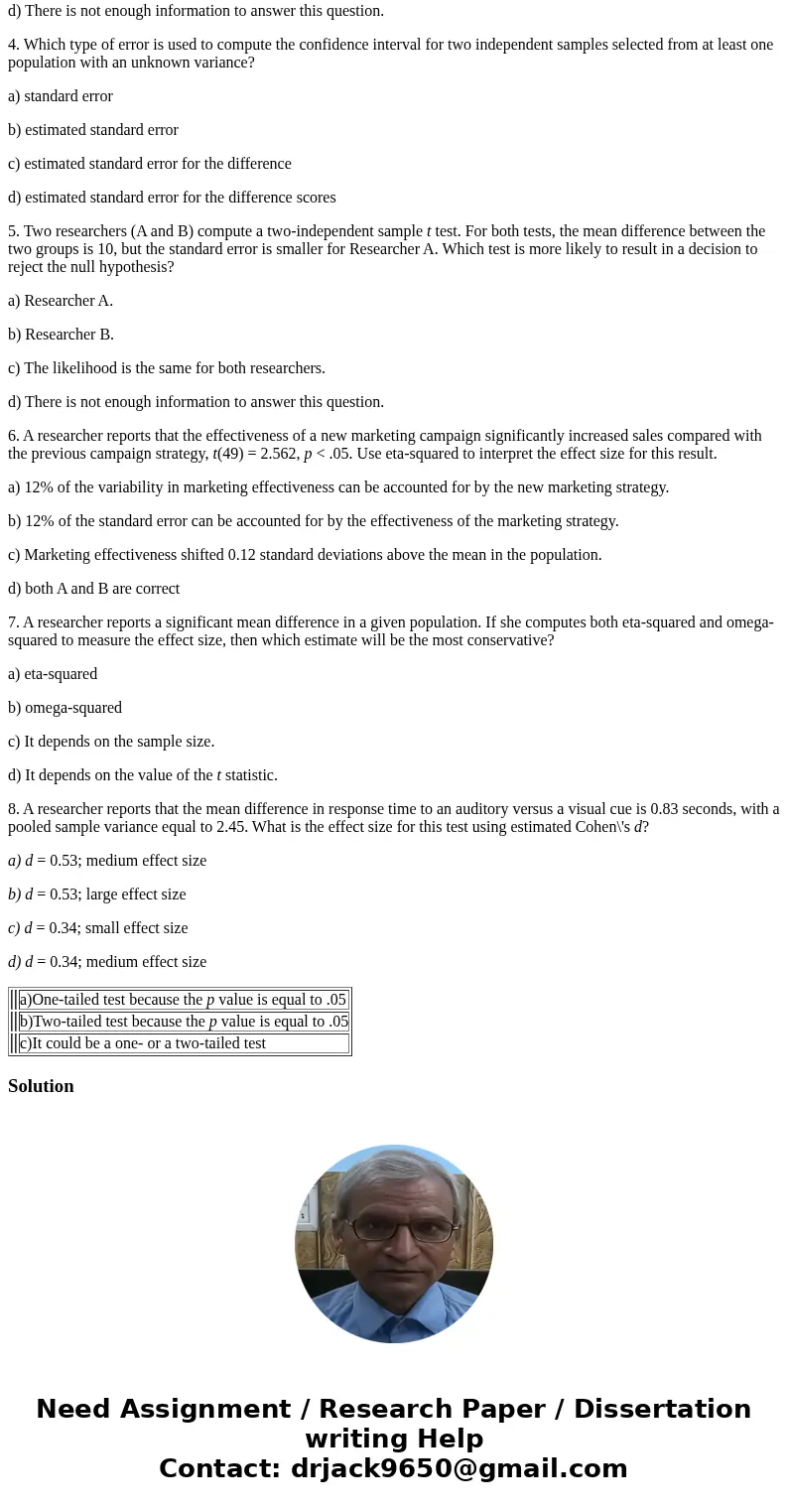 1. A researcher reports that stress levels among nurses are higher compared to stress levels in the general population, t(20) = 2.086, p = .05 (d = .12). Was th 1. A researcher reports that stress levels among nurses are higher compared to stress levels in the general population, t(20) = 2.086, p = .05 (d = .12). Was th
