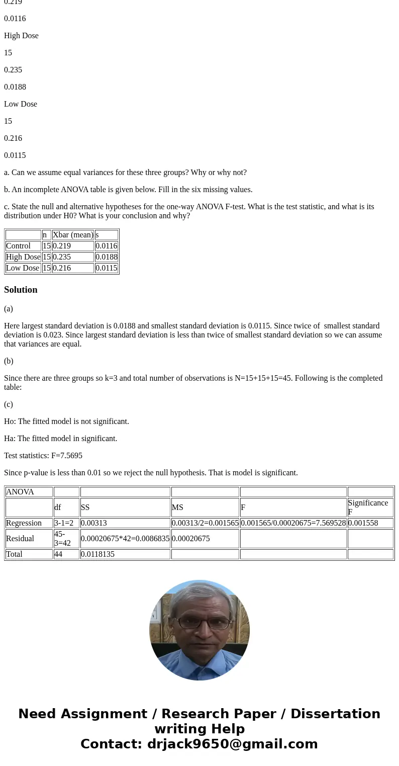 4. A study designed to investigate the eect of a calcium supplement on bone mineral density (BMD) compared three treatment groups: high dose, low dose, and a co