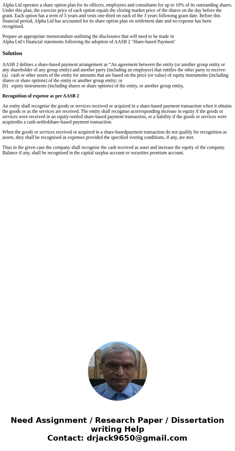 Alpha Ltd operates a share option plan for its officers, employees and consultants for up to 10% of its outstanding shares. Under this plan, the exercise price  Alpha Ltd operates a share option plan for its officers, employees and consultants for up to 10% of its outstanding shares. Under this plan, the exercise price