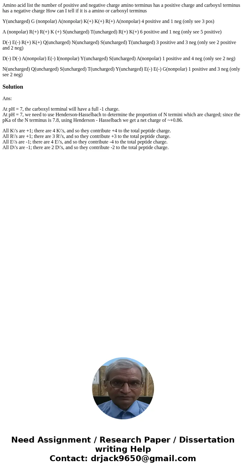 Amino acid list the number of positive and negative charge amino terminus has a positive charge and carboyxl terminus has a negative charge How can I tell if it