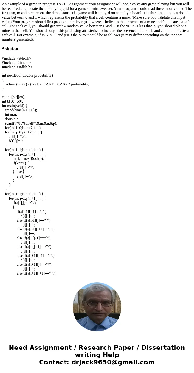 An example of a game in progress 1A21 1 Assignment Your assignment will not involve any game playing but you will be required to generate the underlying grid f  An example of a game in progress 1A21 1 Assignment Your assignment will not involve any game playing but you will be required to generate the underlying grid f