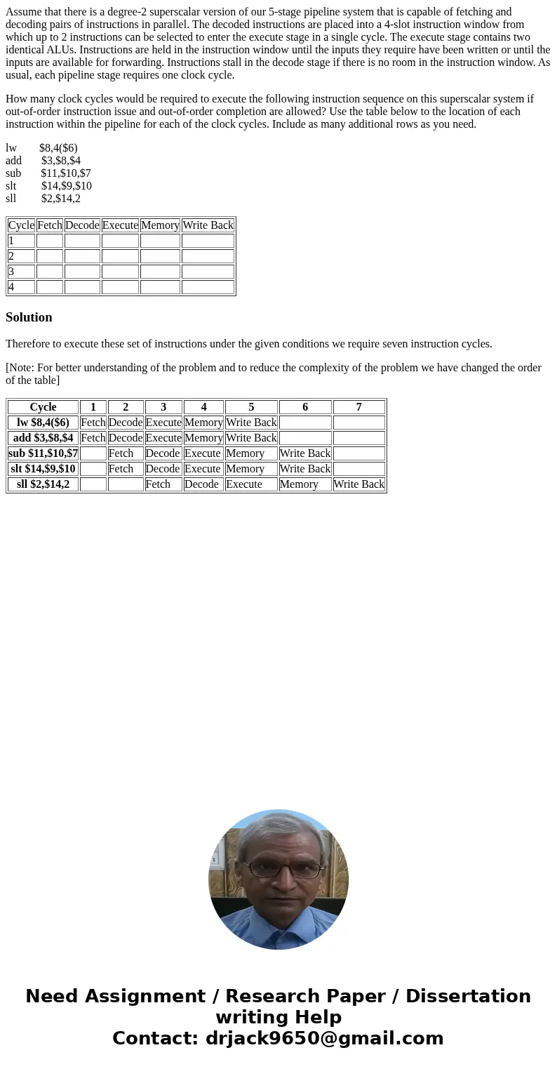 Assume that there is a degree-2 superscalar version of our 5-stage pipeline system that is capable of fetching and decoding pairs of instructions in parallel. T