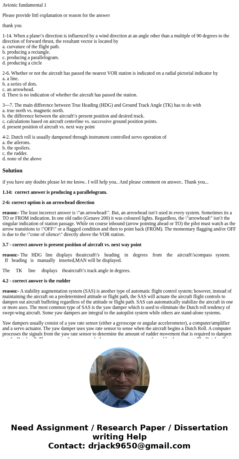 Avionic fundamental 1 Please provide littl explanation or reason for the answer thank you 1-14. When a plane\'s direction is influenced by a wind direction at a Avionic fundamental 1 Please provide littl explanation or reason for the answer thank you 1-14. When a plane\'s direction is influenced by a wind direction at a