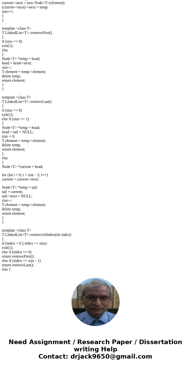 C++ Code Consider the LinkedList class and the Node class that we saw in lecture. The LinkedList class basically represents a singly linked list. Now, for this  C++ Code Consider the LinkedList class and the Node class that we saw in lecture. The LinkedList class basically represents a singly linked list. Now, for this