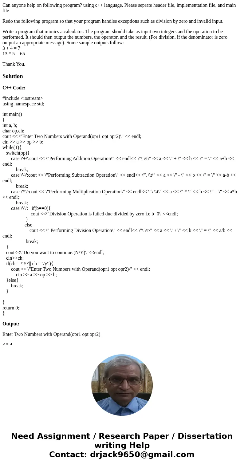 Can anyone help on following program? using c++ language. Please seprate header file, implementation file, and main file. Redo the following program so that you Can anyone help on following program? using c++ language. Please seprate header file, implementation file, and main file. Redo the following program so that you