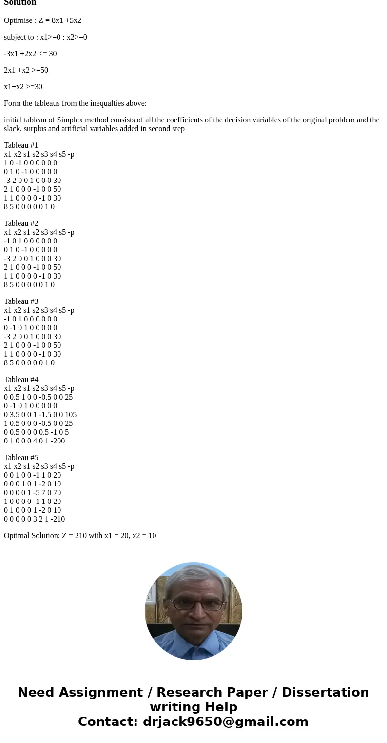 Consider the following linear programming model Min Z = 8x_1 + 5x_2 subject to -3x_1 + 2x_2 lessthanorequalto 30 2x_1 + x_2 Greaterthanorequalto 50 x_1 + x_2 G  Consider the following linear programming model Min Z = 8x_1 + 5x_2 subject to -3x_1 + 2x_2 lessthanorequalto 30 2x_1 + x_2 Greaterthanorequalto 50 x_1 + x_2 G