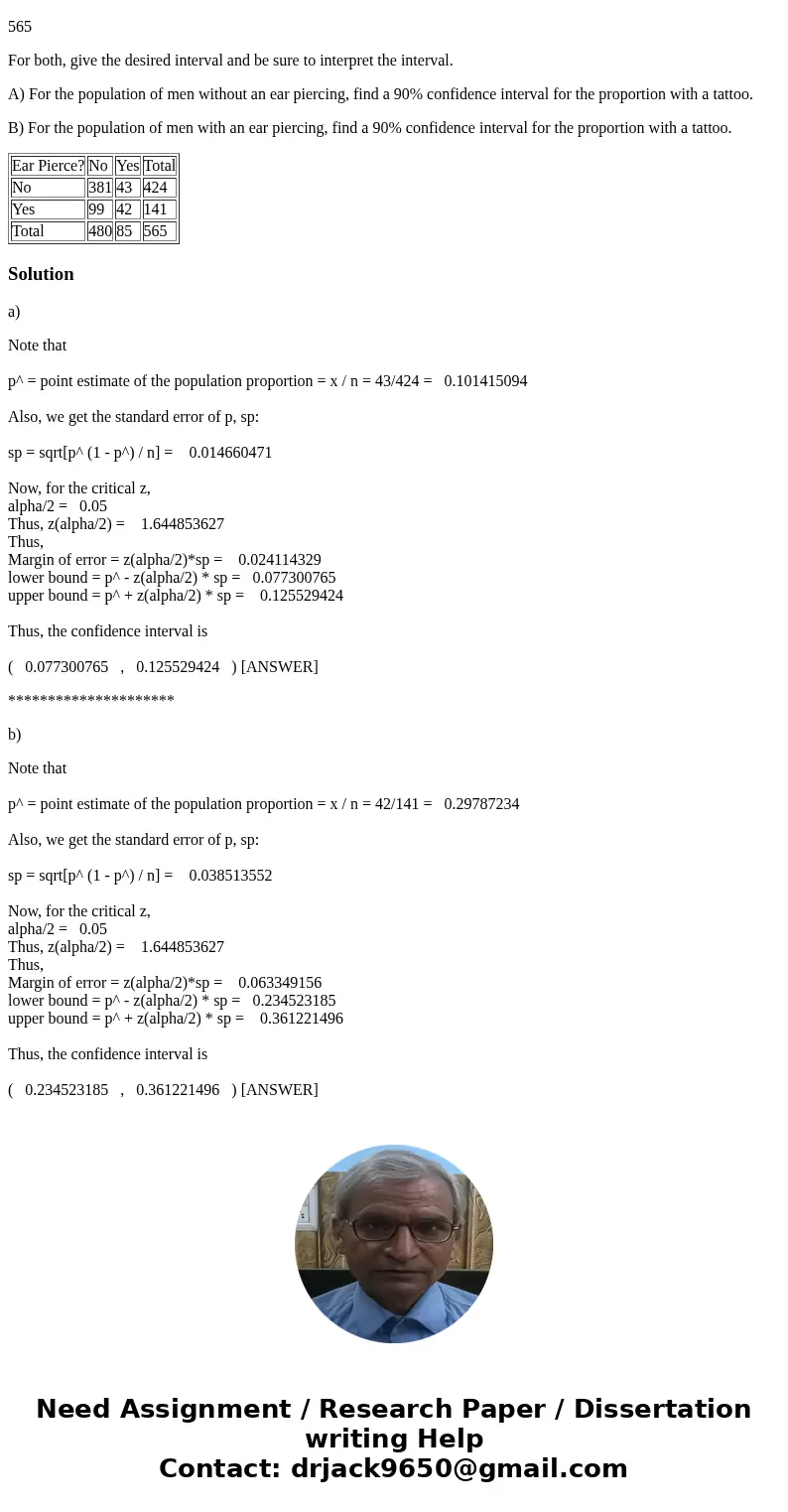 Data was collected between 1996 and 1998 on ear pierces and tattoos for male Penn State students. Assume these men represent a random sample of male Penn State 