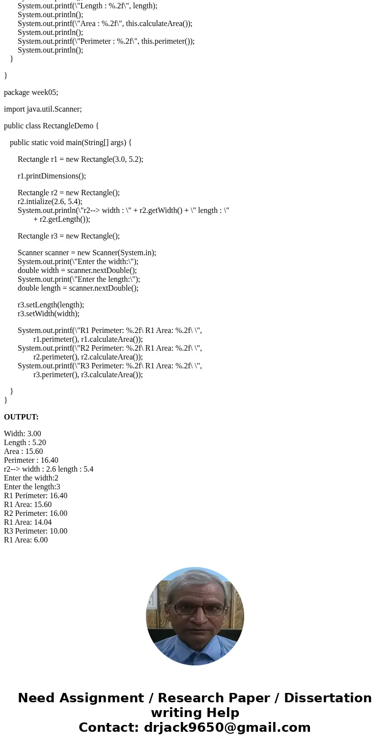 From the last week Rectangle class, Rewrite the same class. Instance variables: (private) length (double) width (double Methods: (public)Method initialize Param From the last week Rectangle class, Rewrite the same class. Instance variables: (private) length (double) width (double Methods: (public)Method initialize Param