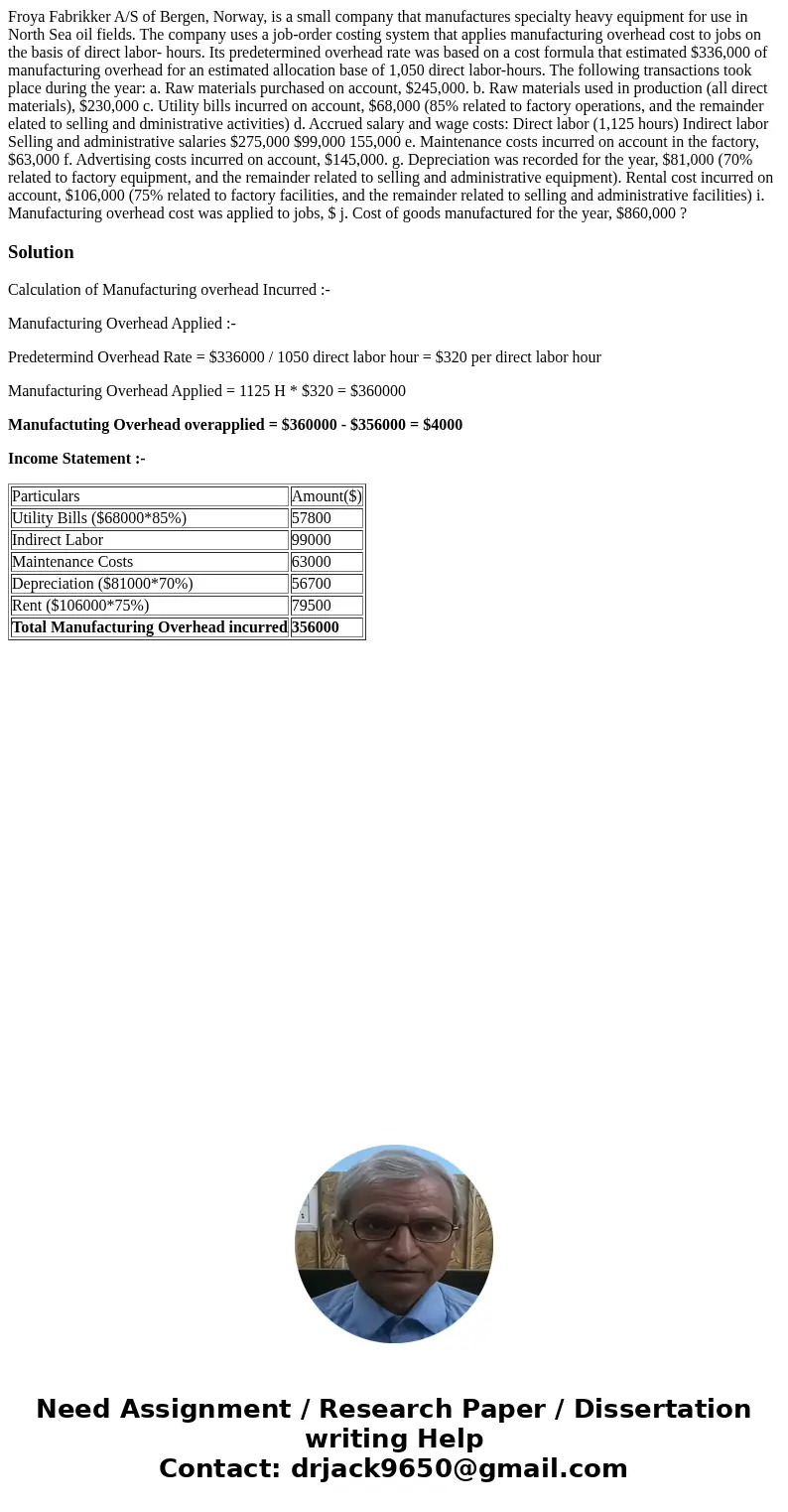  Froya Fabrikker A/S of Bergen, Norway, is a small company that manufactures specialty heavy equipment for use in North Sea oil fields. The company uses a job-o