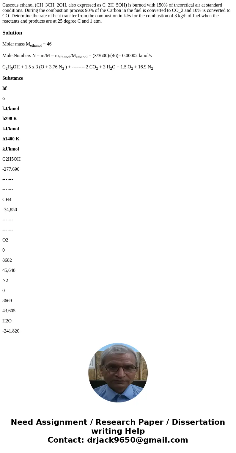  Gaseous ethanol (CH_3CH_2OH, also expressed as C_2H_5OH) is burned with 150% of theoretical air at standard conditions. During the combustion process 90% of th